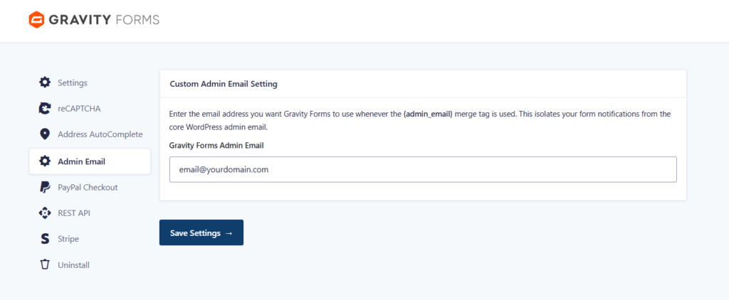gravityforms admin email screenshot